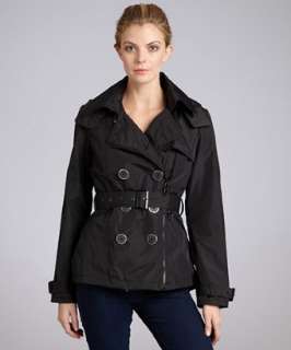 Miss Sixty black double breasted asymmetrical zip belted trench 
