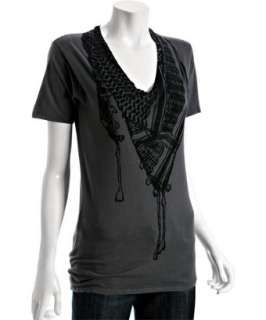 Monrow vintage black jersey scarf print v neck t shirt   up to 