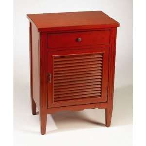  End Table with Louvered Door in Distressed Red