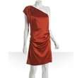 Diane Von Furstenberg rust satin one shoulder pleat detail dress 