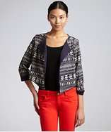 Romeo & Juliet Couture navy and cream aztec print cropped jacket style 