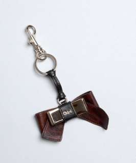 Chloe coffee leather bow key chain