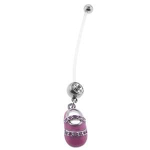 Bioflex Pregnancy Belly Ring with Pink Shoe Dangle   14G, 2 inch Self 