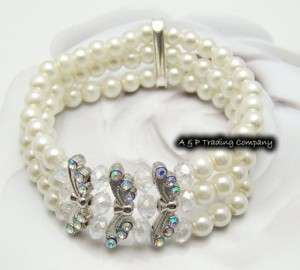 KW10 Elegant Pearls & Crystals Bridal Wedding Bracelet  