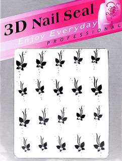 3D Nail Art Stickers Decals Black Glitter Butterfly 05  