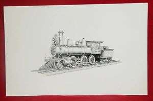 LARGE PEN AND INK DRAWING CANADIAN PACIFIC 434 TRAIN  