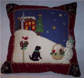 Christmas Handmade Felt Applique Pillow 14 Snowman Dog  
