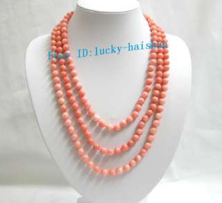 long 71 8mm round nature pink coral beads necklace  
