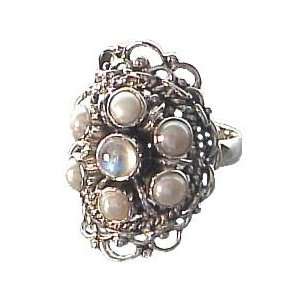  Sterling Silver Moonstone & Pearl Ring   8.0 CaratGems Jewelry