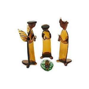  Glass nativity scene, Christmas Peace in Amber (set of 4 