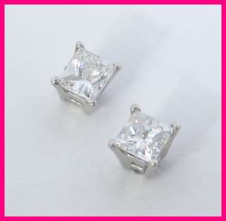 Platinum Princess Cut Diamond Solitaire Stud Earrings .60ct  