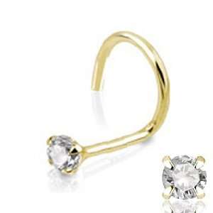 14k Yellow Gold Nose Screw with Clear CZ / Prong Setting, 3mm   Sold 