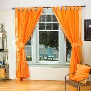 Indo Pumpkin Orange Tab Top Sari Sheer Curtain (43 in. x 