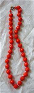 Vtg Art Deco Tomato Red Czech Glass Faceted Bead Necklace 20  