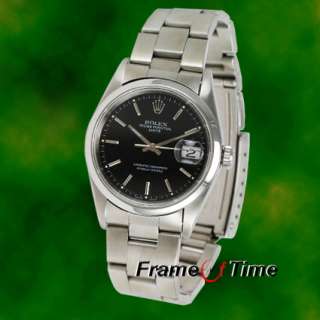 ROLEX Men Oyster Perpetual Date Black Dial Stainless Steel SS Watch 