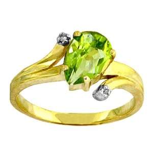    Genuine Pear Peridot & Diamond 14k Gold Promise Ring Jewelry