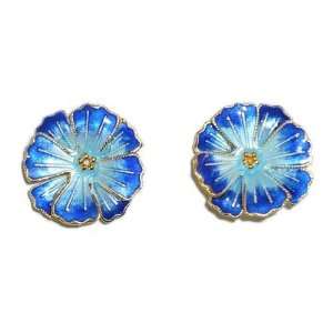  Blue Vermeil Flower Pierced Earrings Jewelry