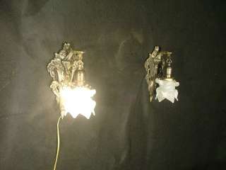   of Vintage Bronze Wall Sconces w Lalique Style Rosette Glass Shades