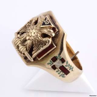 Unique 32nd Degree Scottish Rite Cigar Band Style Ring   14k Gold 