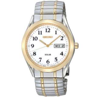 Seiko Mens SNE062 Two Tone Solar White Dial Watch New  