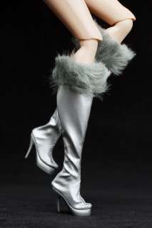   Silver PU Fashion Fur Long Boots for Barbie FR Silkstone FR2 G  