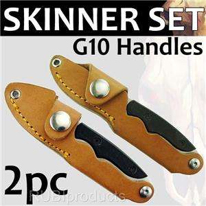 Skinner Knife Set G10 HANDLES Leather Sheaths Hunting Skinning Knives 