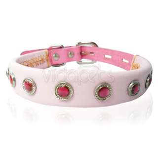   11 Genuine real leather Gemstone Pet Dog Collar Pink XS Small  