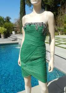   WICKED HOT***$1,535 MANDALAY Jeweled Jade Tulle Strapless Dress 6