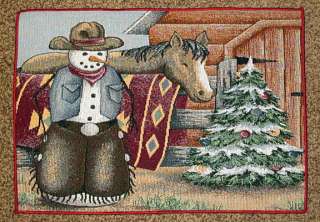 Snowman Cowboy ~ Western Christmas Tapestry Placemat 725734415943 