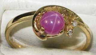   Yellow Gold .83ctw RARE Star Ruby & G VS Diamond Ring Sz 6.5  