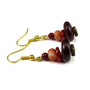   , Red Shell Bamboo Coral , and Flower Stone Dangle Earrings Jewelry
