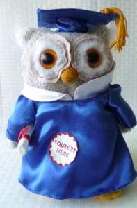 Standing Plush Stuffed Animal Owl Graduation Gown Cap  