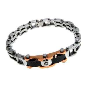    Black and Rose Gold Plated CZ Stainless Steel ID Bracelet Jewelry