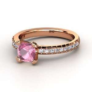   Ring, Cushion Pink Tourmaline 14K Rose Gold Ring with Diamond Jewelry