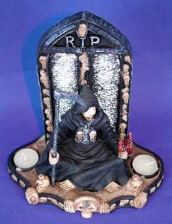 GOTHIC GRIM REAPER RIP 2 TEALIGHT CANDLE HOLDER LIGHT  