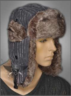 AM Black Gray Khaki Thick Warm Men Fur Hat Cap Russia Bobsled 
