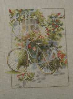 Complete counted cross stitch158 Bicycle scene flowers G1  