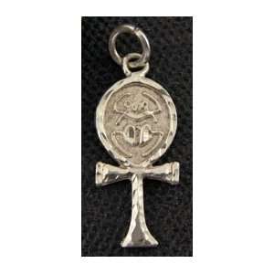   Silver Ankh Key Pendant / Charm with Engraved Scarab 