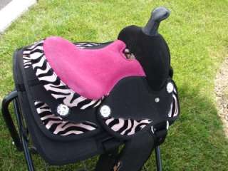 Black Synthetic Western kid PONY Saddle 10 Pink Zebra  