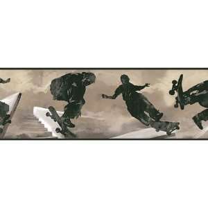  Black and Khaki Skateboard Park Wallpaper Border Kitchen 