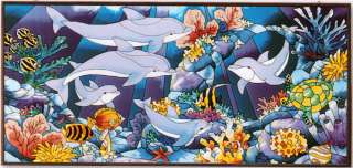 DOLPHINS * UNDERWATER SEA SPECTACULAR SEA LIFE CORAL FISH 17x37 GLASS 