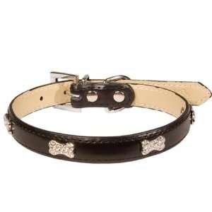 Designer Dog Collar   Embellished Leather Bone Collar   Black   Small 