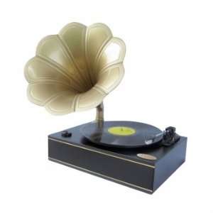   Horn Phonograph/Turntable with USB To PC Connection and Aux In (Black