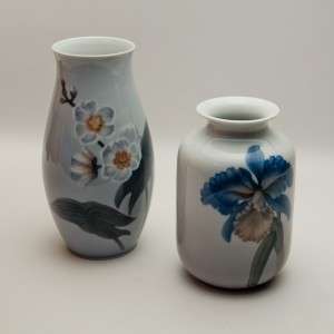   Copenhagen Denmark Porcelain Hand Painted Floral Grey Vases  