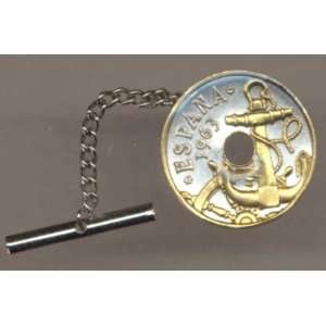 Toned 24k Gold on Sterling Silver World Coin Tie Tack   Spanish 