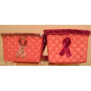   Square Light Pink Glitter Cancer Awareness Woven Baskets Everything