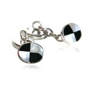  Sterling Silver Onyx Mother of Pearl Cufflinks Jewelry