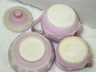 Antique Pink Lilac Lavender Jasperware Tea Set Teapot Creamer Sugar 