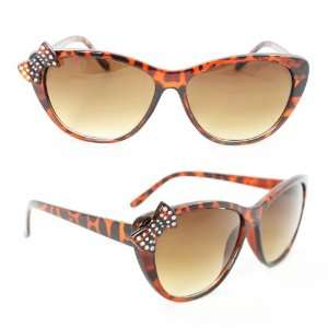   Rhinestone Sunglasses 7070 Brown Leopard Butterfly Amber Gradient Lens