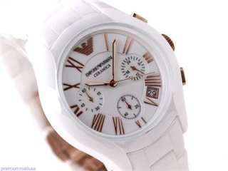   Armani men ceramic white watch AR1416 oversized rose gold chronograph
